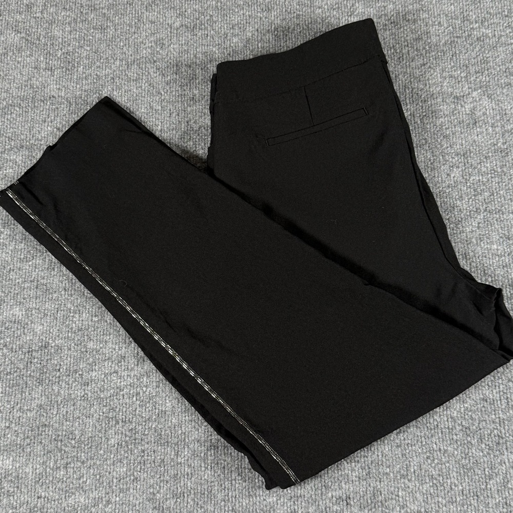 Chicos Pants Womens 14R Black Straight Leg Stretch Side Stripe Dressy Office